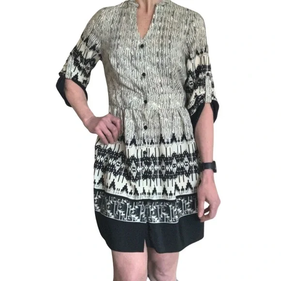 Charming Charlie Black Cream Button Down Midi Dress Size Small Wednesday Addams - Picture 6 of 16